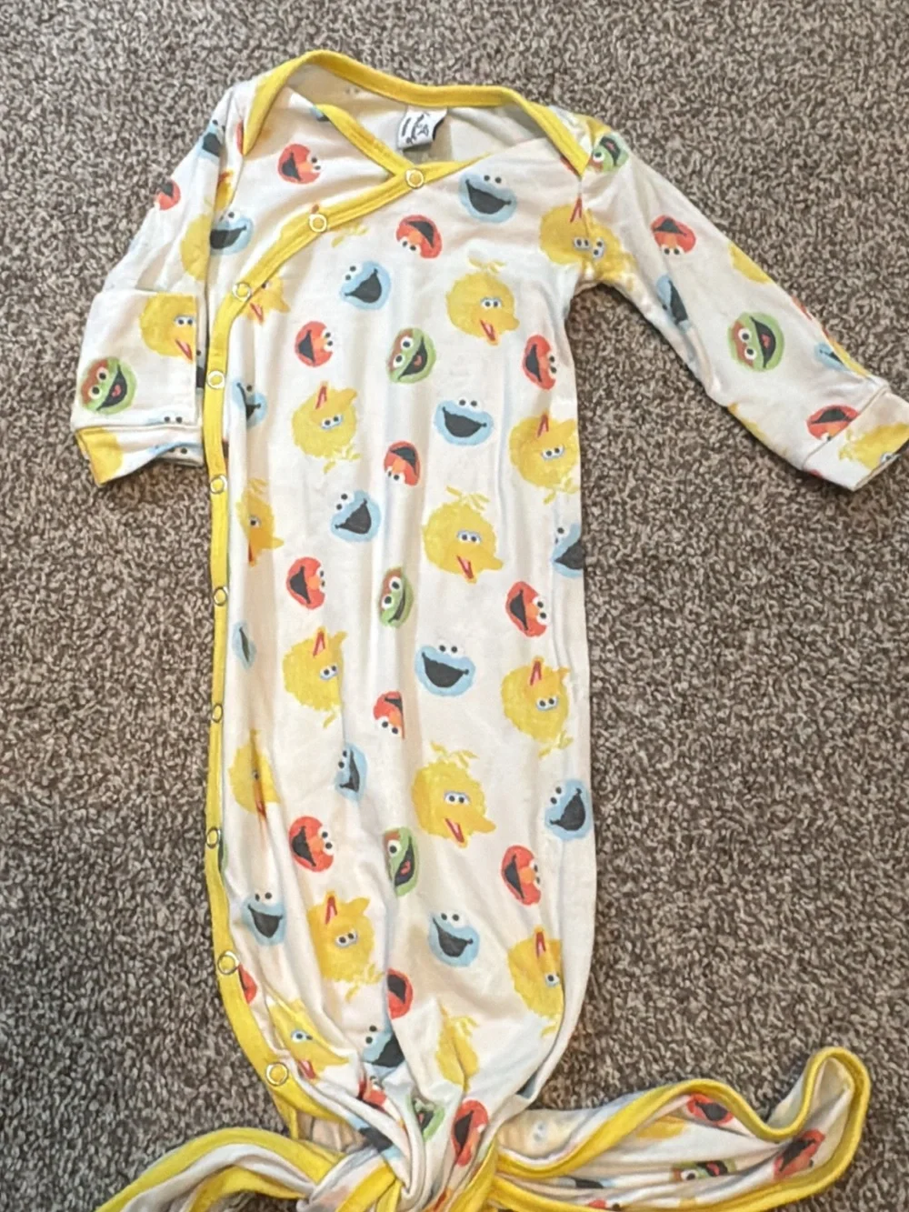 Copper pearl  Sesame Street Newborn Snap Kimono - Yellow Trim twist tie bottom